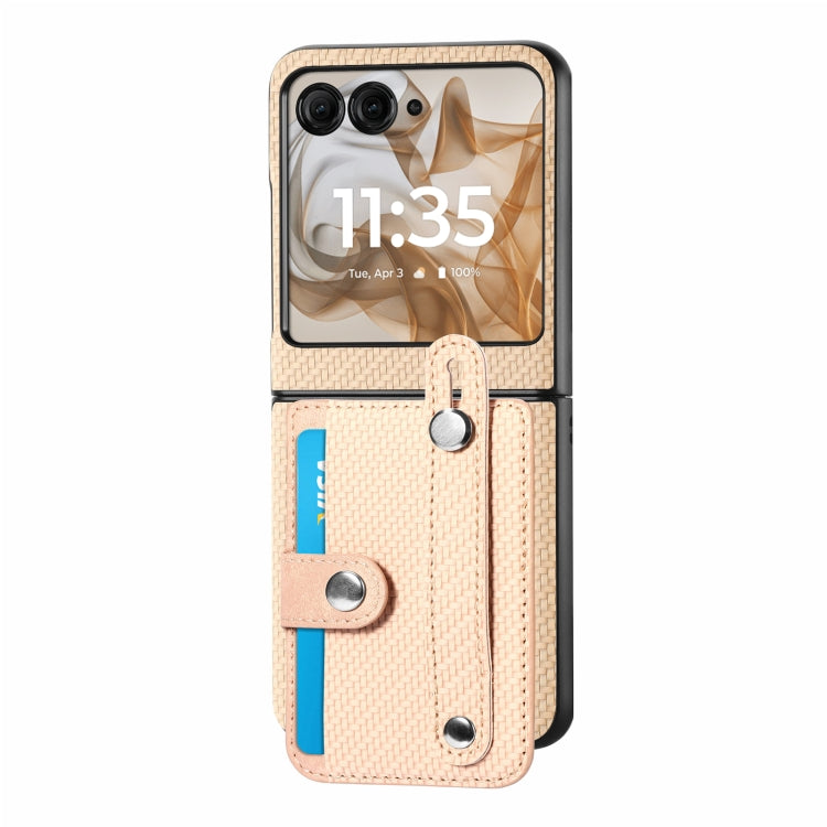 For Motorola Razr 50 Ultra Wristband Kickstand Card Wallet Back Cover Phone Case(Khaki) by buy2fix