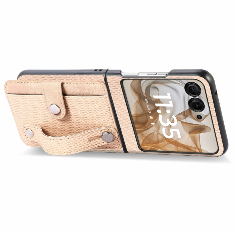 For Motorola Razr 50 Ultra Wristband Kickstand Card Wallet Back Cover Phone Case(Khaki) by buy2fix