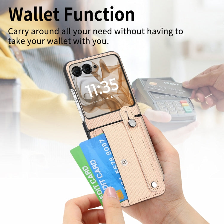 For Motorola Razr 50 Ultra Wristband Kickstand Card Wallet Back Cover Phone Case(Khaki) by buy2fix