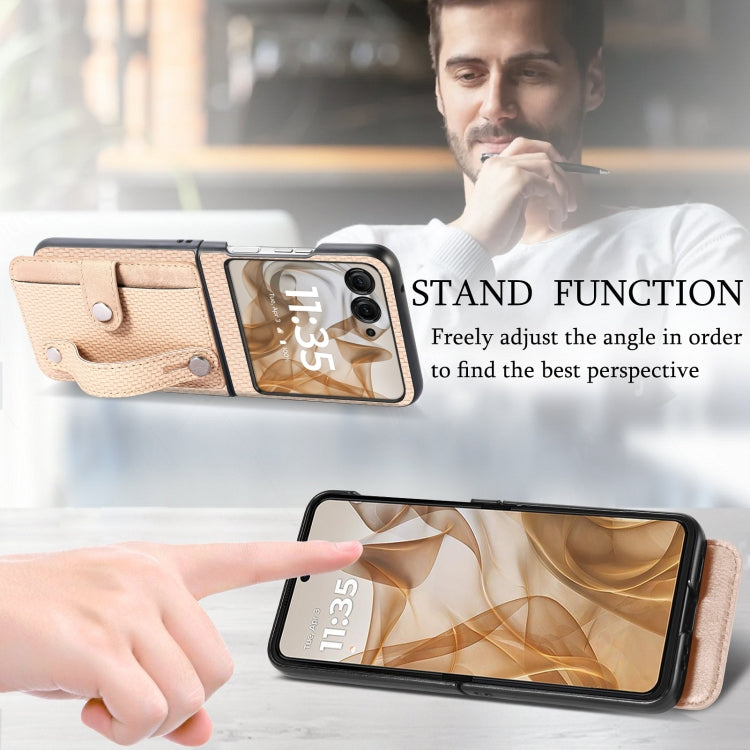 For Motorola Razr 50 Ultra Wristband Kickstand Card Wallet Back Cover Phone Case(Khaki) by buy2fix