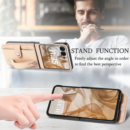 For Motorola Razr 50 Ultra Wristband Kickstand Card Wallet Back Cover Phone Case(Khaki) by buy2fix