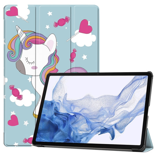 For Samsung Galaxy Tab S9 JUNSUNMAY Custer Painted 3-Fold Stand Leather Smart Tablet Case(Unicorn)