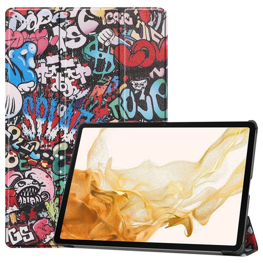 For Samsung Galaxy Tab S9+ JUNSUNMAY Custer Painted 3-Fold Stand Leather Smart Tablet Case(Graffiti)