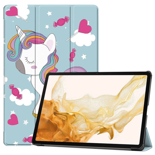 For Samsung Galaxy Tab S9+ JUNSUNMAY Custer Painted 3-Fold Stand Leather Smart Tablet Case(Unicorn)