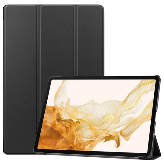 For Samsung Galaxy Tab S9+ JUNSUNMAY Custer Solid Color 3-Fold Stand Leather Smart Tablet Case(Black)