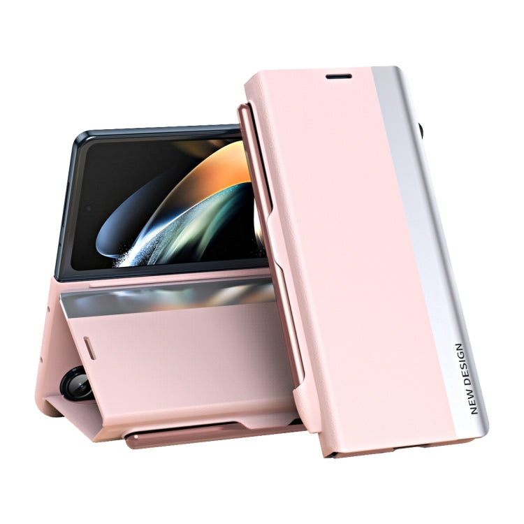 For  Samsung Galaxy Z Fold 5   5G Side Electroplating Adsorption Ultra-thin Leather Phone Case with Pen(Pink) - Galaxy Z Fold5 Cases by buy2fix | Online Shopping UK | buy2fix