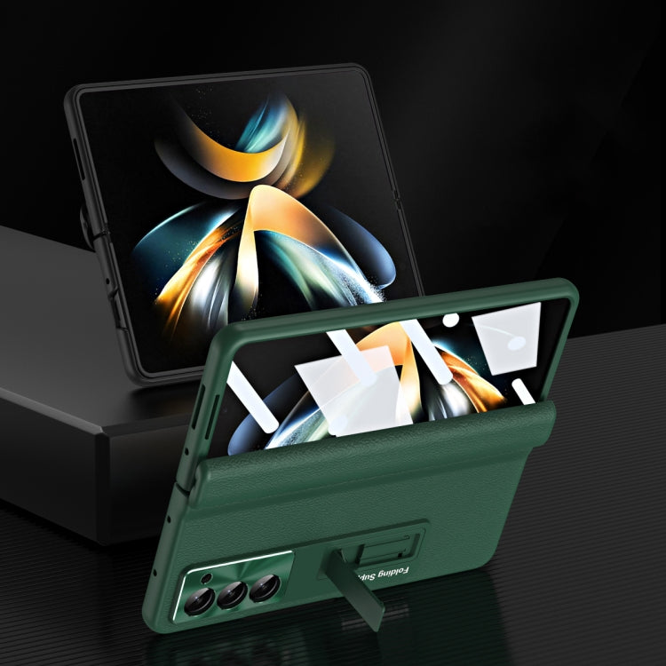 For Samsung Galaxy Z Fold5 5G Shell-membrane Integrated Hinge All-around Leather Folding Phone Case(Green) - Galaxy Z Fold5 Cases by buy2fix | Online Shopping UK | buy2fix