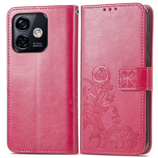 For Ulefone Note 16 Pro Four-leaf Clasp Embossed Buckle Leather Phone Case(Magent) by buy2fix