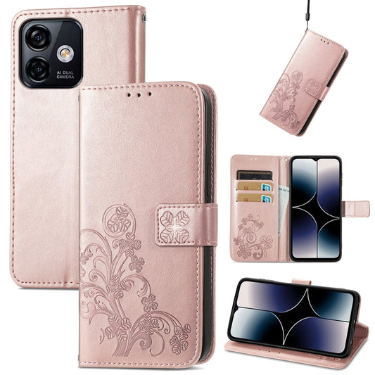 For Ulefone Note 16 Pro Four-leaf Clasp Embossed Buckle Leather Phone Case(Rose Gold) by buy2fix
