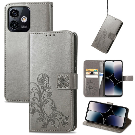 For Ulefone Note 16 Pro Four-leaf Clasp Embossed Buckle Leather Phone Case(Gray) by buy2fix