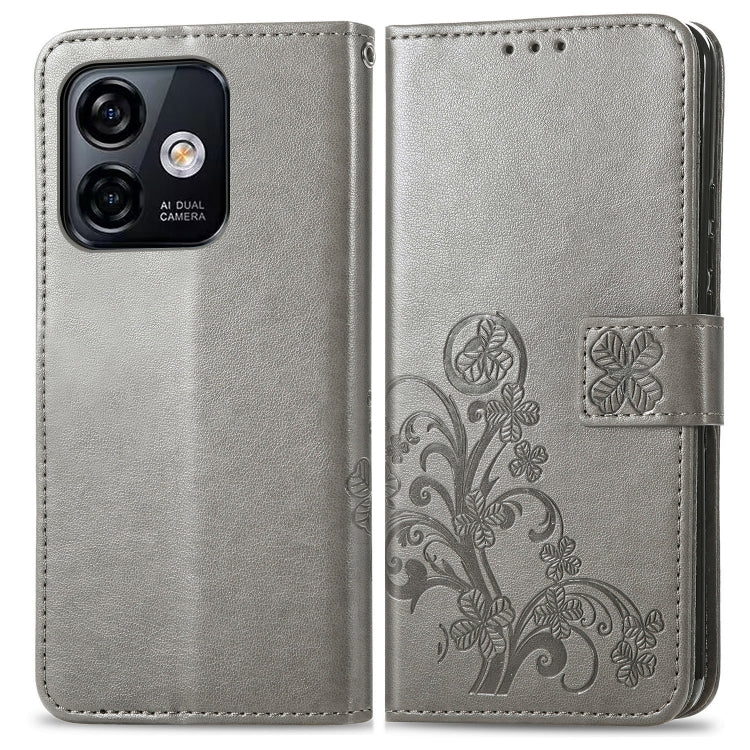 For Ulefone Note 16 Pro Four-leaf Clasp Embossed Buckle Leather Phone Case(Gray) by buy2fix