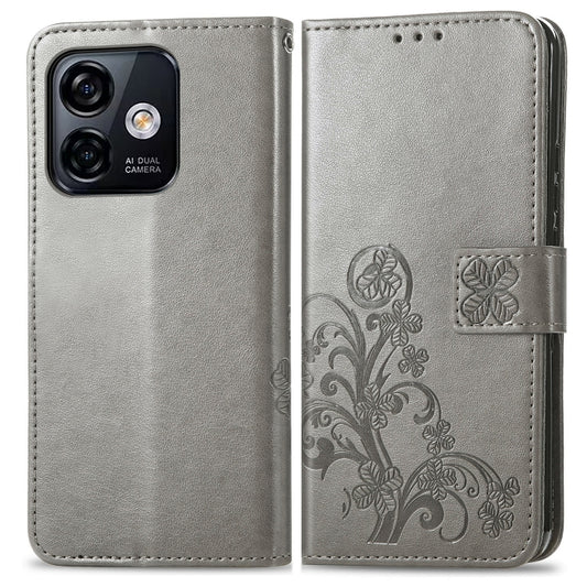 For Ulefone Note 16 Pro Four-leaf Clasp Embossed Buckle Leather Phone Case(Gray) by buy2fix