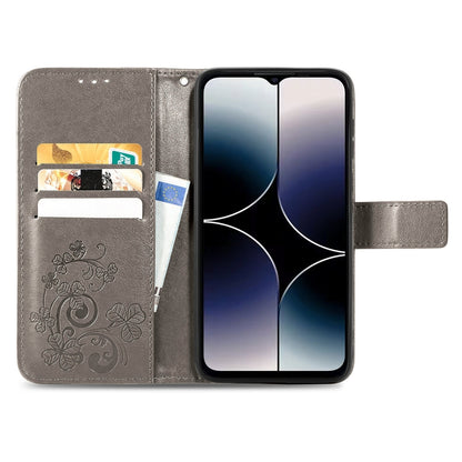 For Ulefone Note 16 Pro Four-leaf Clasp Embossed Buckle Leather Phone Case(Gray) by buy2fix