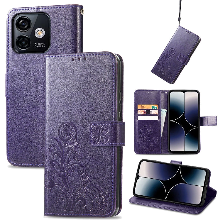 For Ulefone Note 16 Pro Four-leaf Clasp Embossed Buckle Leather Phone Case(Purple) by buy2fix
