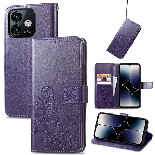 For Ulefone Note 16 Pro Four-leaf Clasp Embossed Buckle Leather Phone Case(Purple) by buy2fix