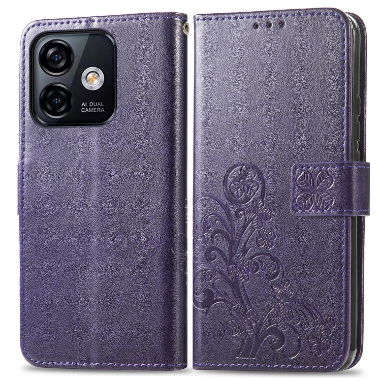 For Ulefone Note 16 Pro Four-leaf Clasp Embossed Buckle Leather Phone Case(Purple) by buy2fix