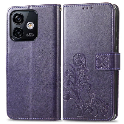 For Ulefone Note 16 Pro Four-leaf Clasp Embossed Buckle Leather Phone Case(Purple) by buy2fix
