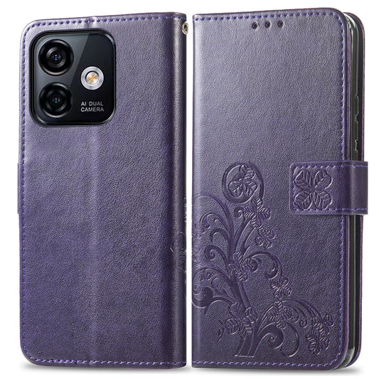 For Ulefone Note 16 Pro Four-leaf Clasp Embossed Buckle Leather Phone Case(Purple) by buy2fix