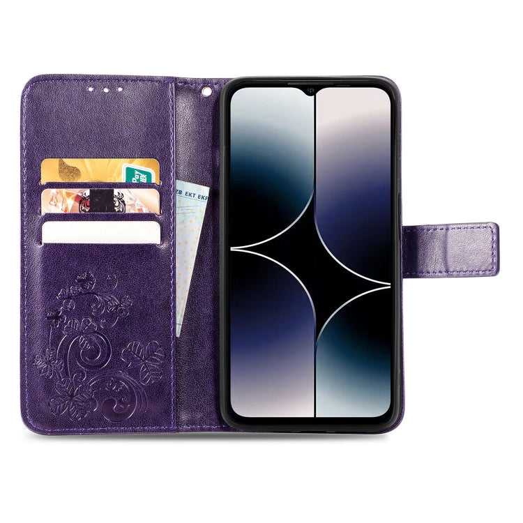 For Ulefone Note 16 Pro Four-leaf Clasp Embossed Buckle Leather Phone Case(Purple) by buy2fix