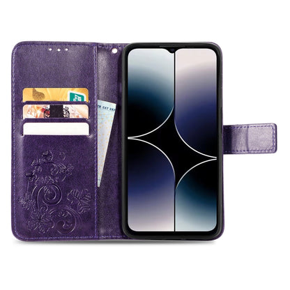 For Ulefone Note 16 Pro Four-leaf Clasp Embossed Buckle Leather Phone Case(Purple) by buy2fix