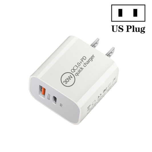 PD30W USB-C / Type-C + QC3.0 USB Dual Port Charger, Plug Size:US Plug by buy2fix