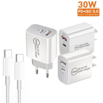 PD30W USB-C / Type-C + QC3.0 USB Dual Port Charger with 1m Type-C to Type-C Data Cable, EU Plug by buy2fix