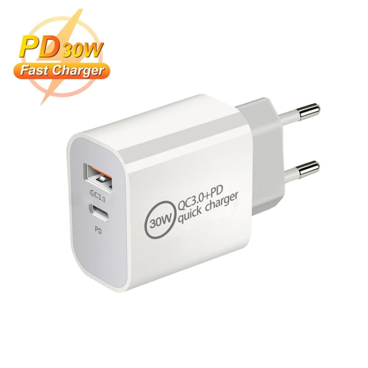 PD30W USB-C / Type-C + QC3.0 USB Dual Port Charger with 1m USB to Micro USB Data Cable, EU Plug by buy2fix