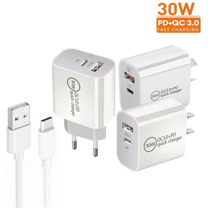 PD30W USB-C / Type-C + QC3.0 USB Dual Port Charger with 1m USB to Type-C Data Cable, EU Plug by buy2fix