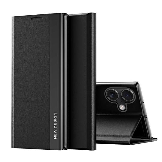 For iPhone 17 Side Electroplated Adsorption Leather Phone Case(Black)