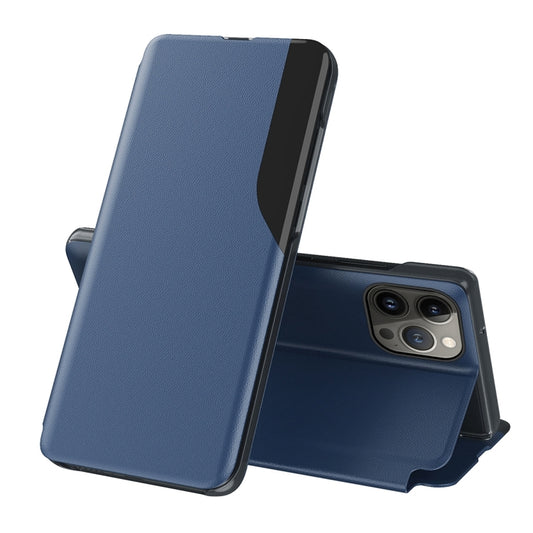 For iPhone 16 Pro Max Side Display Flip Leather Phone Case(Blue) by buy2fix