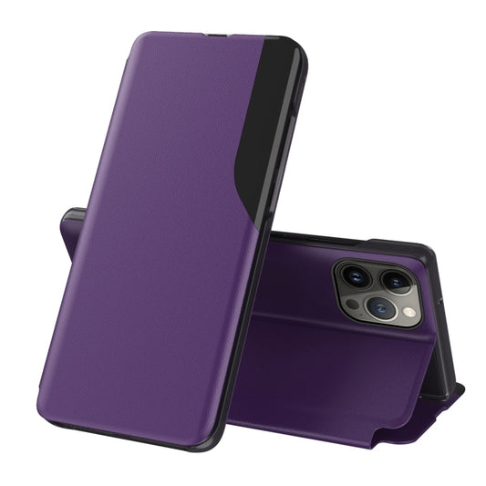 For iPhone 16 Pro Max Side Display Flip Leather Phone Case(Purple) by buy2fix