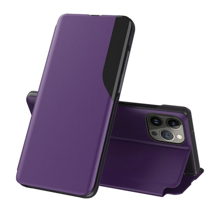 For iPhone 16 Pro Side Display Flip Leather Phone Case(Purple) by buy2fix