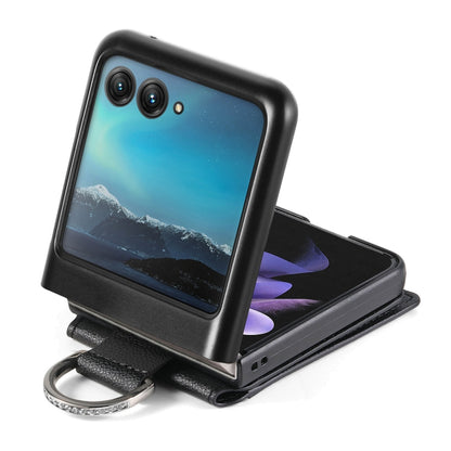 For Motorola Razr 40 Ultra Litchi Texture Leather Ring Wallet Phone Case(Black) by buy2fix