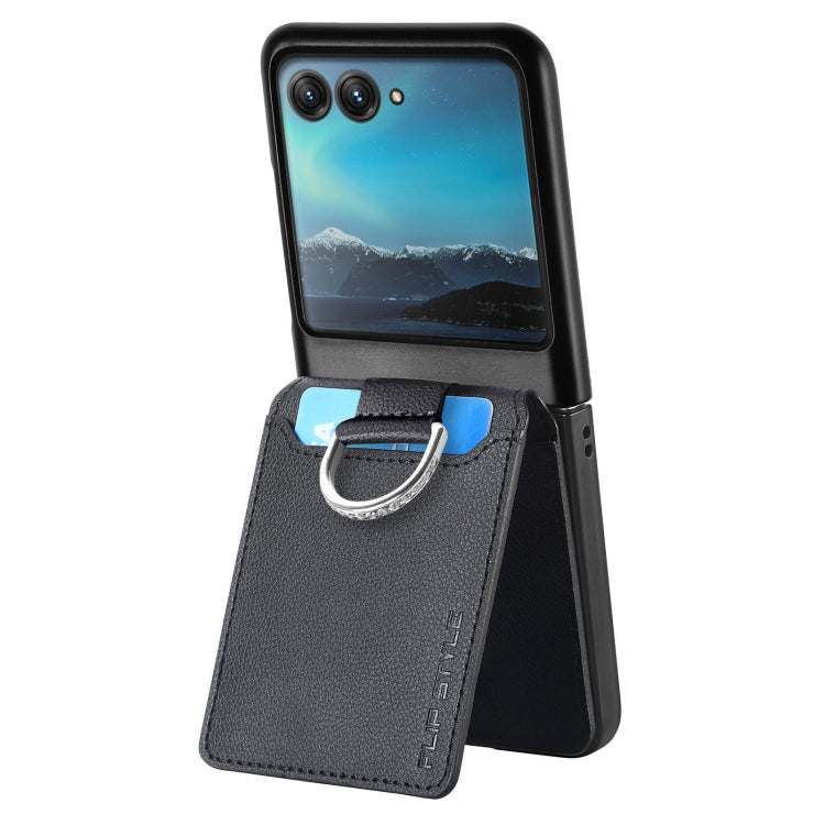 For Motorola Razr 40 Ultra Litchi Texture Leather Ring Wallet Phone Case(Black) by buy2fix