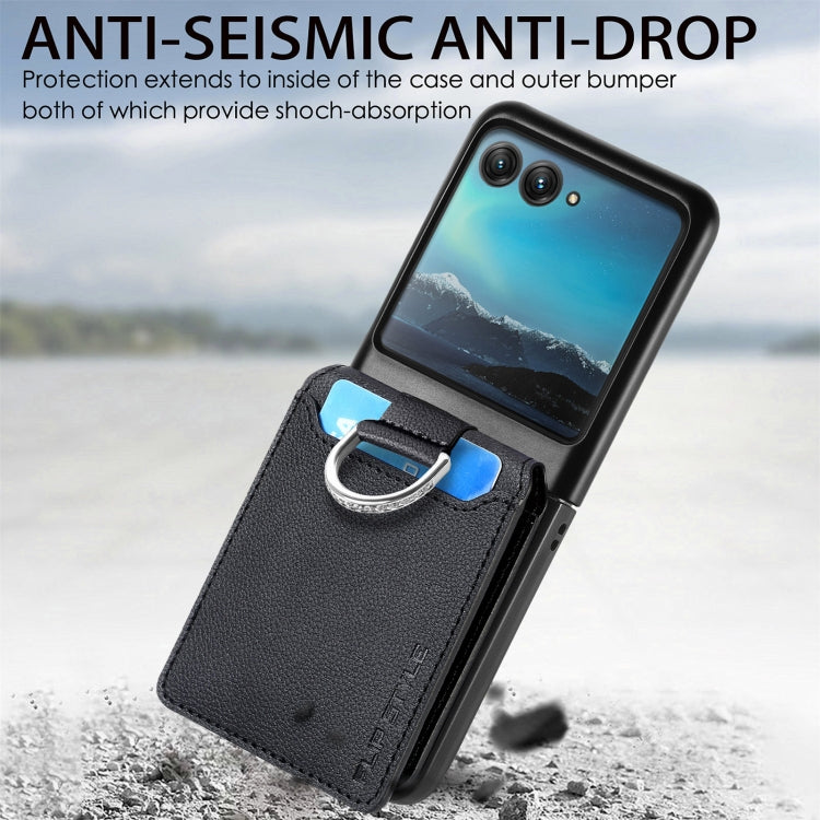 For Motorola Razr 40 Ultra Litchi Texture Leather Ring Wallet Phone Case(Black) by buy2fix