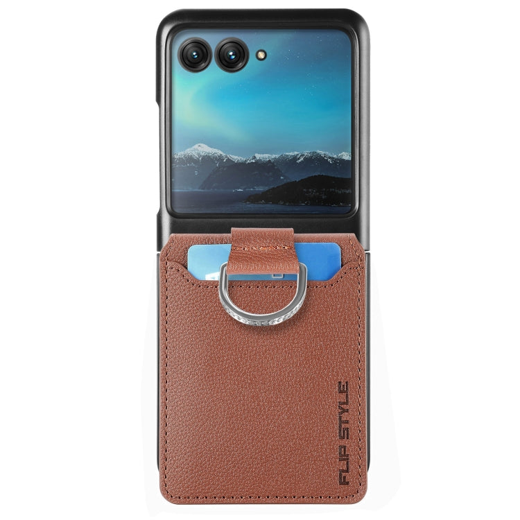 For Motorola Razr 40 Ultra Litchi Texture Leather Ring Wallet Phone Case(Brown) by buy2fix