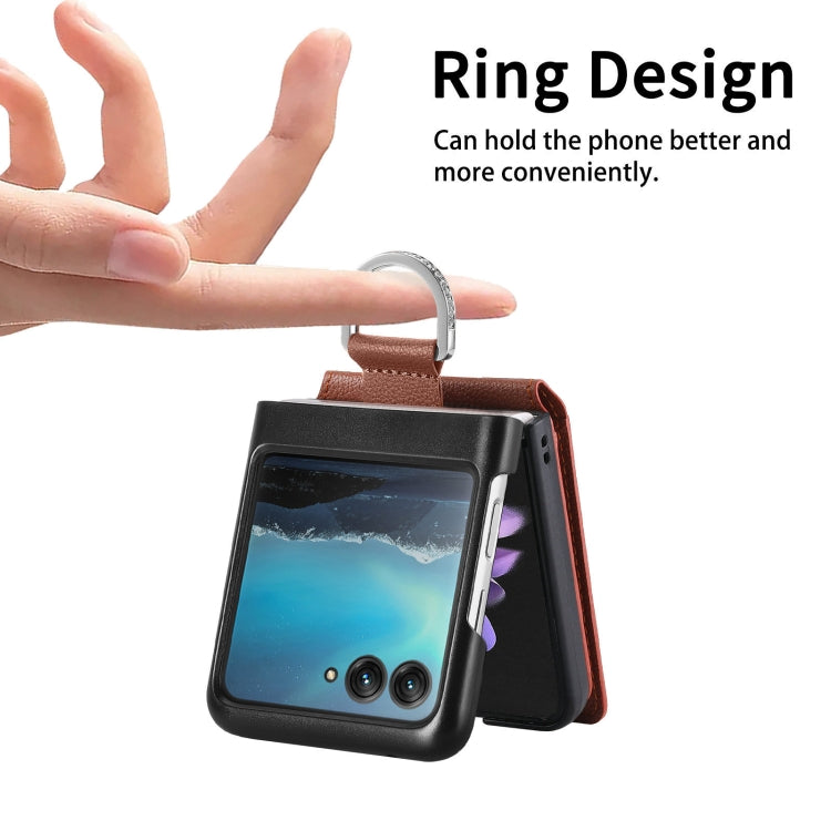 For Motorola Razr 40 Ultra Litchi Texture Leather Ring Wallet Phone Case(Brown) by buy2fix