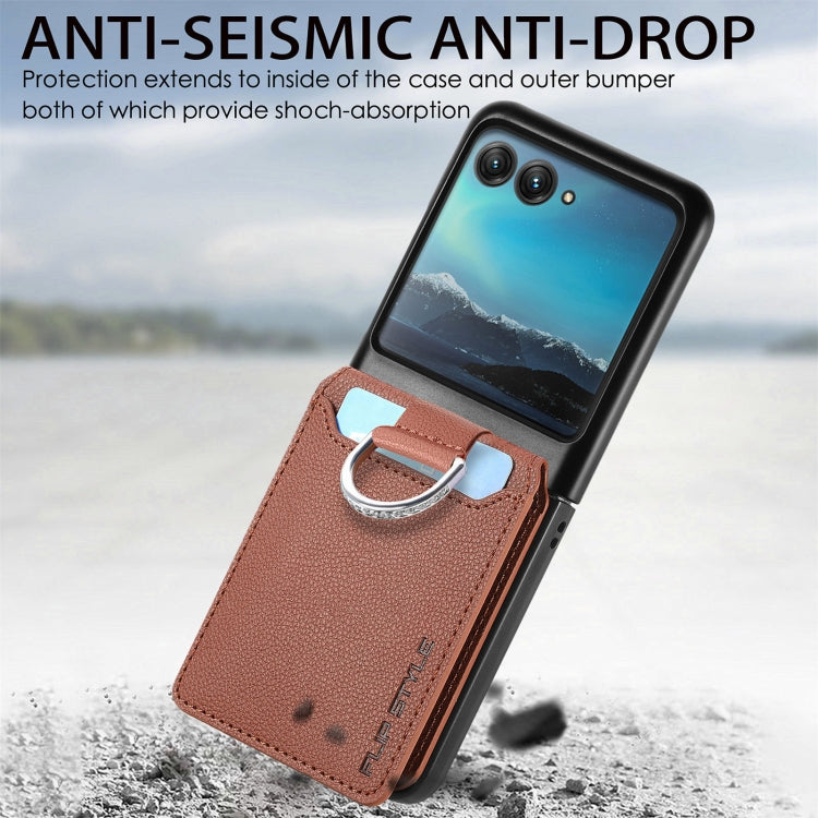 For Motorola Razr 40 Ultra Litchi Texture Leather Ring Wallet Phone Case(Brown) by buy2fix