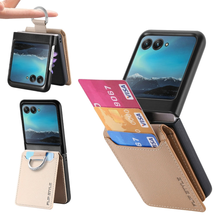 For Motorola Razr 40 Ultra Litchi Texture Leather Ring Wallet Phone Case(Khaki) by buy2fix