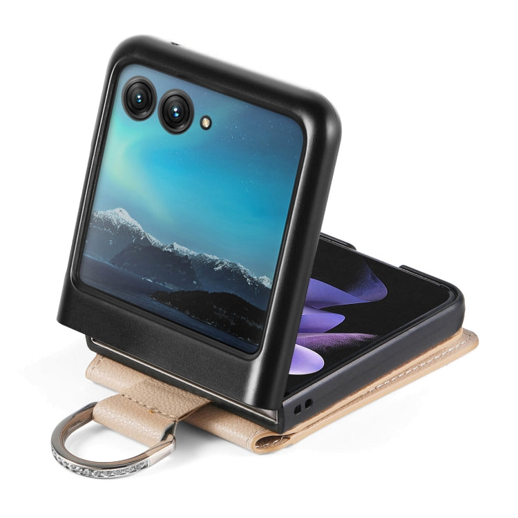 For Motorola Razr 40 Ultra Litchi Texture Leather Ring Wallet Phone Case(Khaki) by buy2fix