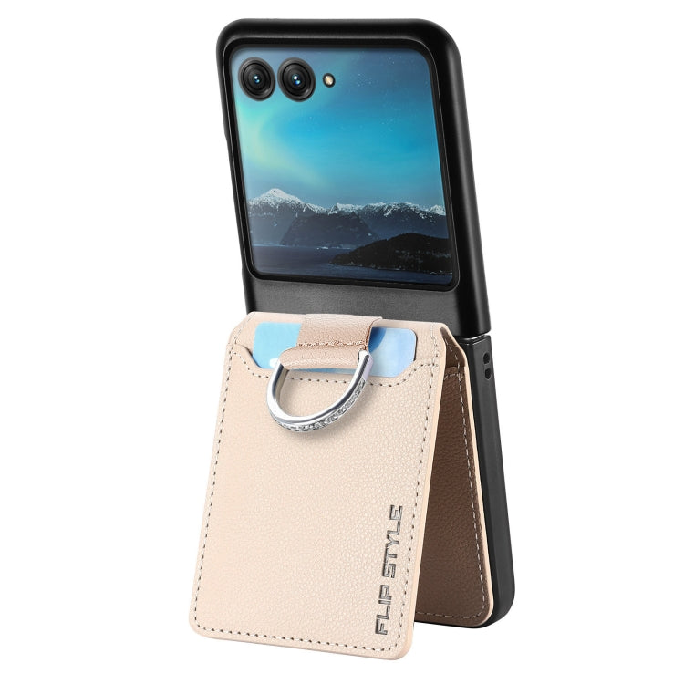 For Motorola Razr 40 Ultra Litchi Texture Leather Ring Wallet Phone Case(Khaki) by buy2fix