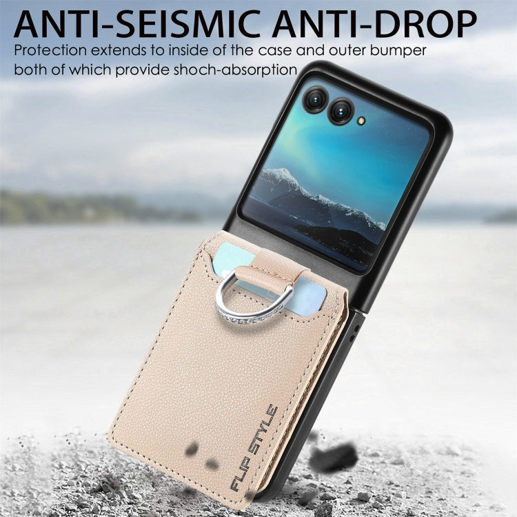 For Motorola Razr 40 Ultra Litchi Texture Leather Ring Wallet Phone Case(Khaki) by buy2fix