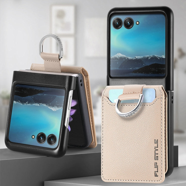 For Motorola Razr 40 Ultra Litchi Texture Leather Ring Wallet Phone Case(Khaki) by buy2fix