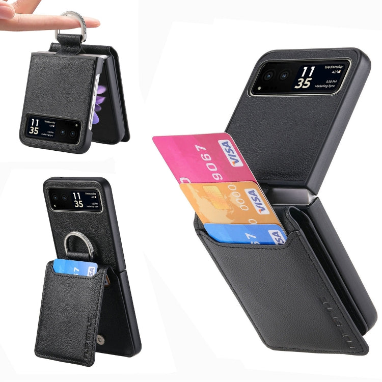 For Motorola Razr 40 Litchi Texture Leather Ring Wallet Phone Case(Black) by buy2fix