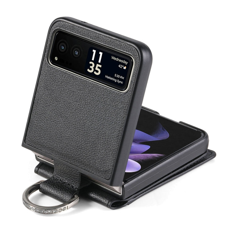 For Motorola Razr 40 Litchi Texture Leather Ring Wallet Phone Case(Black) by buy2fix