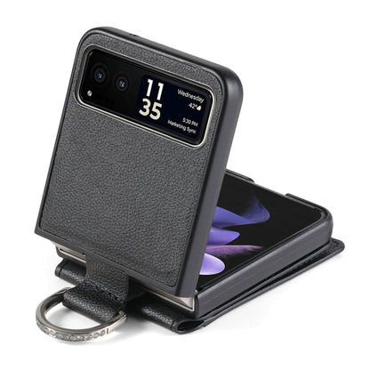 For Motorola Razr 40 Litchi Texture Leather Ring Wallet Phone Case(Black) by buy2fix