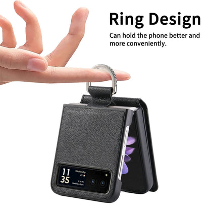 For Motorola Razr 40 Litchi Texture Leather Ring Wallet Phone Case(Black) by buy2fix