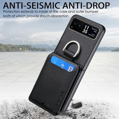 For Motorola Razr 40 Litchi Texture Leather Ring Wallet Phone Case(Black) by buy2fix