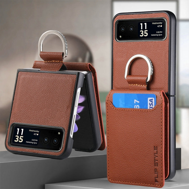 For Motorola Razr 40 Litchi Texture Leather Ring Wallet Phone Case(Brown) by buy2fix