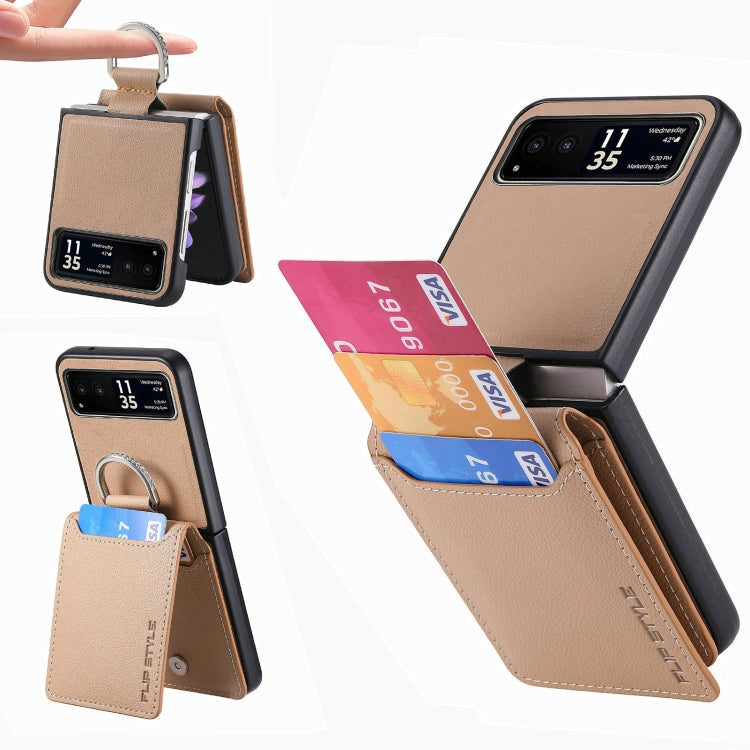 For Motorola Razr 40 Litchi Texture Leather Ring Wallet Phone Case(Khaki) by buy2fix